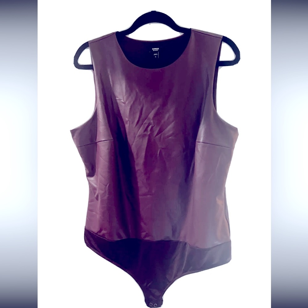 Express Women's Body Contour Faux Leather High Neck Thong Bodysuit size XL